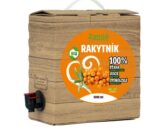 krabica prírodnej farby s výpustným ventilom a etiketou - 100% šaťava ovocia rakytníková šťava
