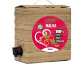 krabica prírodnej farby s výpustným ventilom a etiketou - 100% šaťava ovocia malinová šťava