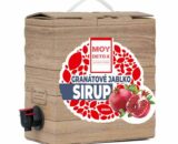 sirup z granátového jablka v krabici prirodnej farby hnedej s výpustnym ventilom BIB ventilom