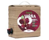 krabica prírodnej farby s výpustným ventilom a etiketou - 100% šaťava ovocia Višna