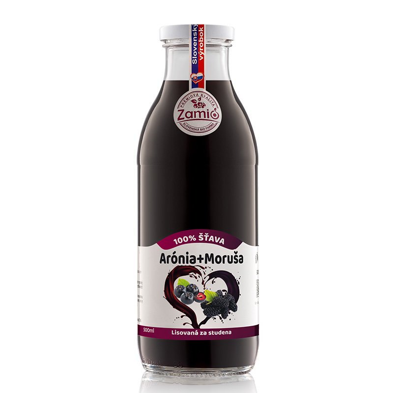 šťava tmava v skle 100% aronia moruša lisovana za studena 500ml