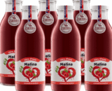 100% šťava v skle sito červenej farby plody malina zamio 500ml pack flaše 6ks fľaša sklo 500ml objem plná ovocné šťavy prírodnej 100% šťavy od Slovenkého producenta ovocných štiav ZAMIO a MOY