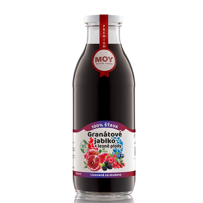 fľaša sklo 500ml objem plná ovocné šťavy prírodnej 100% šťavy od Slovenkého producenta ovocných štiav ZAMIO a MOY