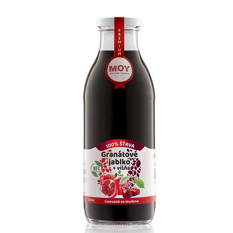 fľaša sklo 500ml objem plná ovocné šťavy prírodnej 100% šťavy od Slovenkého producenta ovocných štiav ZAMIO a MOY