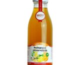 100% šťava v skle aronžovej farby zloženie pomaranč zazvor citron