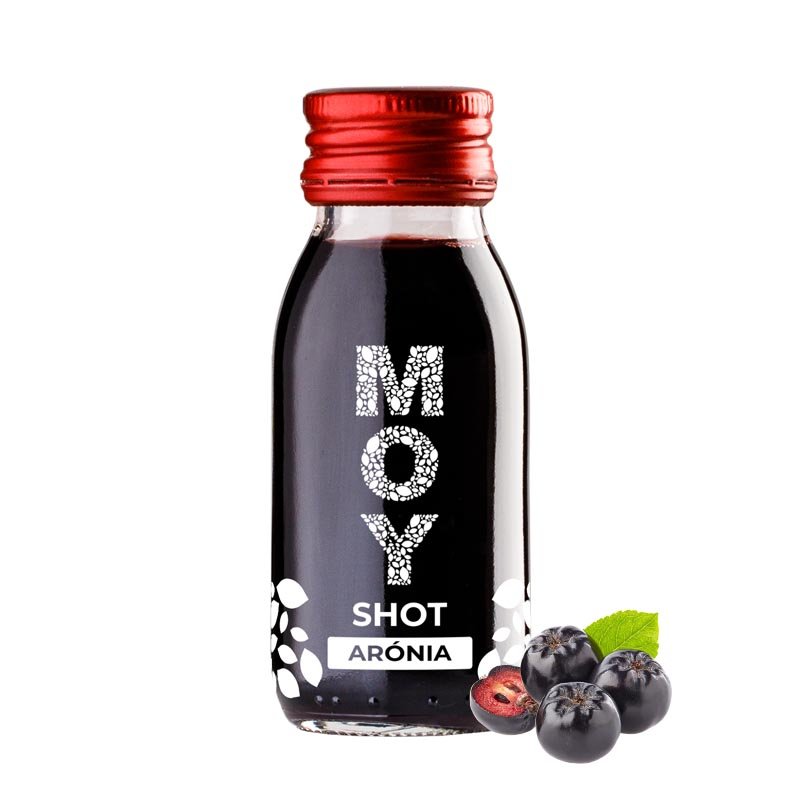 Arónia - fľaša sklo SHOT 60ml objem plná ovocné šťavy prírodnej 100% šťavy od Slovenkého producenta ovocných štiav ZAMIO a MOY