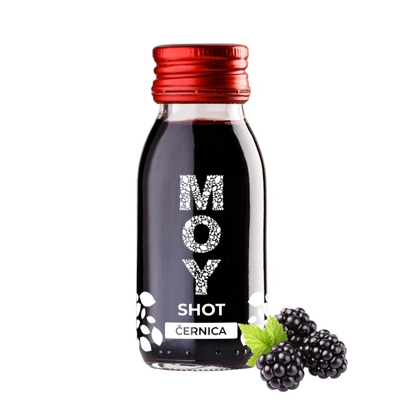 fľaša sklo SHOT 60ml objem plná ovocné šťavy prírodnej 100% šťavy od Slovenkého producenta ovocných štiav ZAMIO a MOY