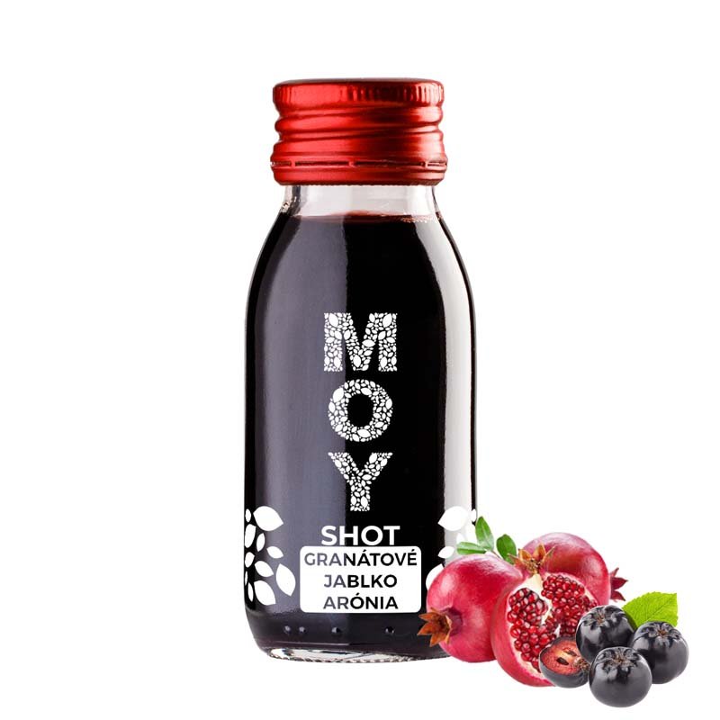 fľaša sklo SHOT 60ml objem plná ovocné šťavy prírodnej 100% šťavy od Slovenkého producenta ovocných štiav ZAMIO a MOY