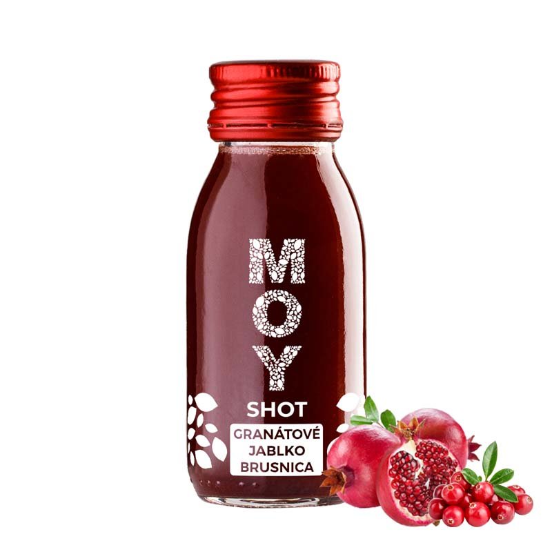 fľaša sklo SHOT 60ml objem plná ovocné šťavy prírodnej 100% šťavy od Slovenkého producenta ovocných štiav ZAMIO a MOY