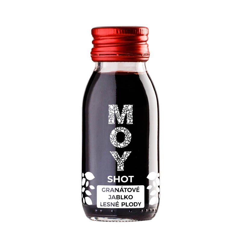 fľaša sklo SHOT 60ml objem plná ovocné šťavy prírodnej 100% šťavy od Slovenkého producenta ovocných štiav ZAMIO a MOY