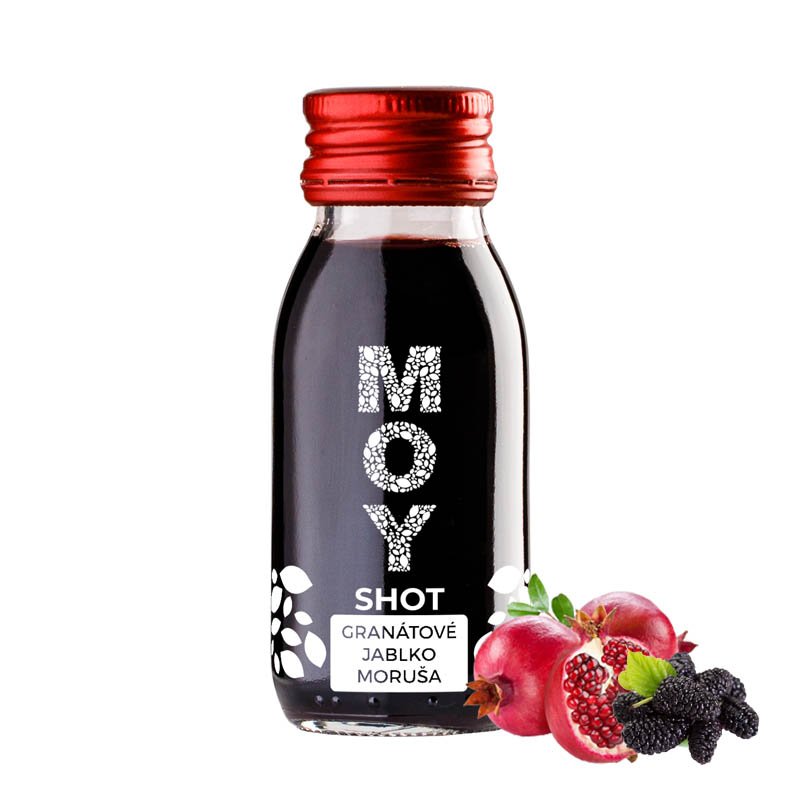 fľaša sklo SHOT 60ml objem plná ovocné šťavy prírodnej 100% šťavy od Slovenkého producenta ovocných štiav ZAMIO a MOY