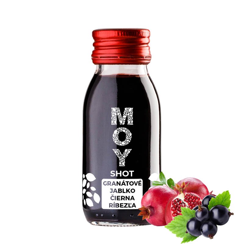 fľaša sklo SHOT 60ml objem plná ovocné šťavy prírodnej 100% šťavy od Slovenkého producenta ovocných štiav ZAMIO a MOY