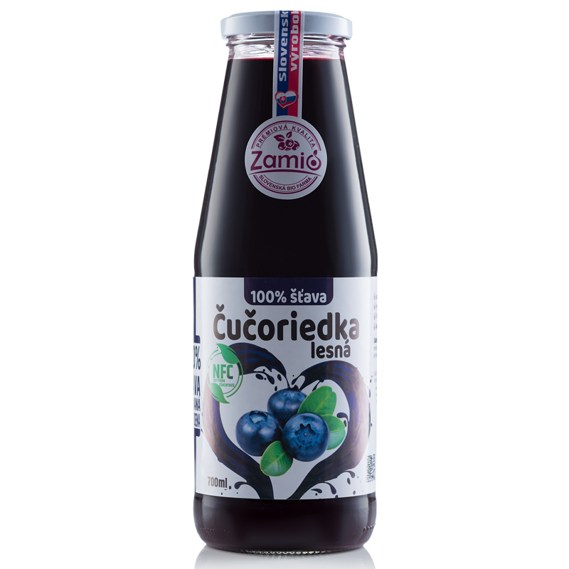 fľaša v skle 100% šťava z čučoriedky v skle tvamej farby 700ml balenie