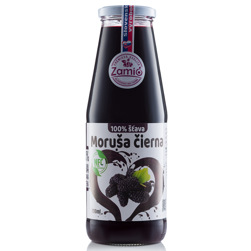 fľaša v skle 100% šťava z moruša v skle tvamej farby 700ml balenie