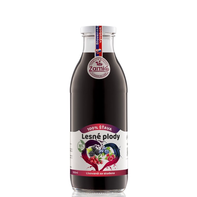 fľaša sklo 500ml objem plná ovocné šťavy prírodnej 100% šťavy od Slovenkého producenta ovocných štiav ZAMIO a MOY
